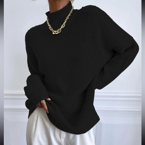 Sweaters - Cozy Oversized Mock Neck Long Sleeve Ribbed Knit Sweater Top
